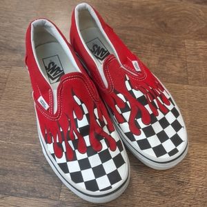 Red Drip checkboard vans slip pn